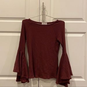 maroon bell sleeve top
